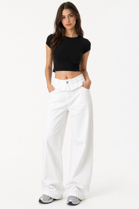 Women's Lace-Trimmed Wide-Leg Jeans