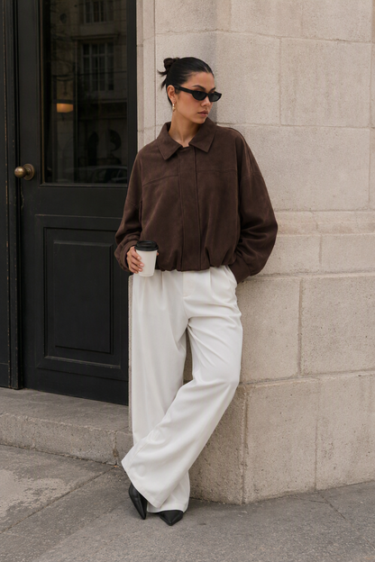 Women's Suede Texture Long Coat