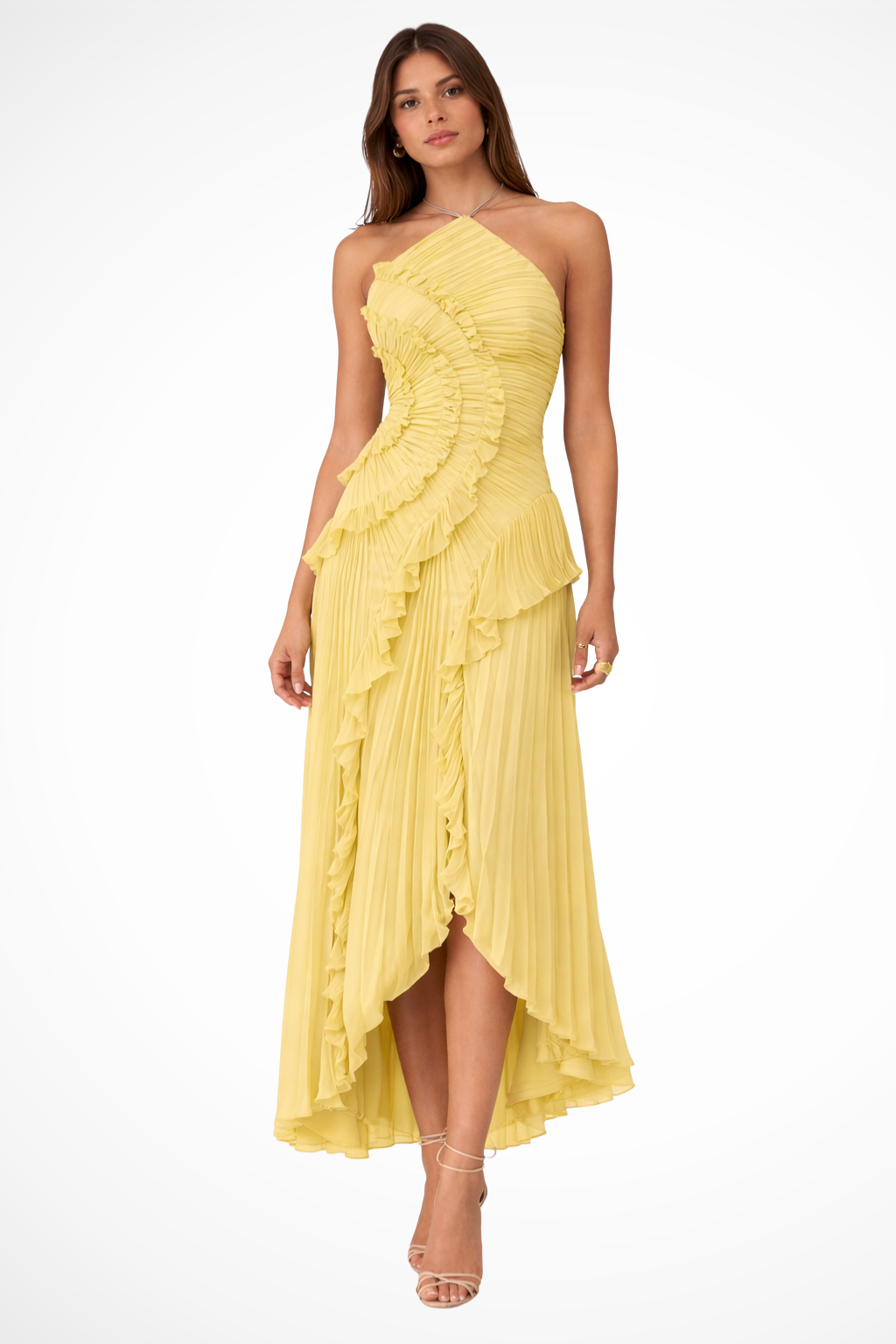 Women's Sleeveless Halter Neck Backless Ruffled Layered Maxi Dress