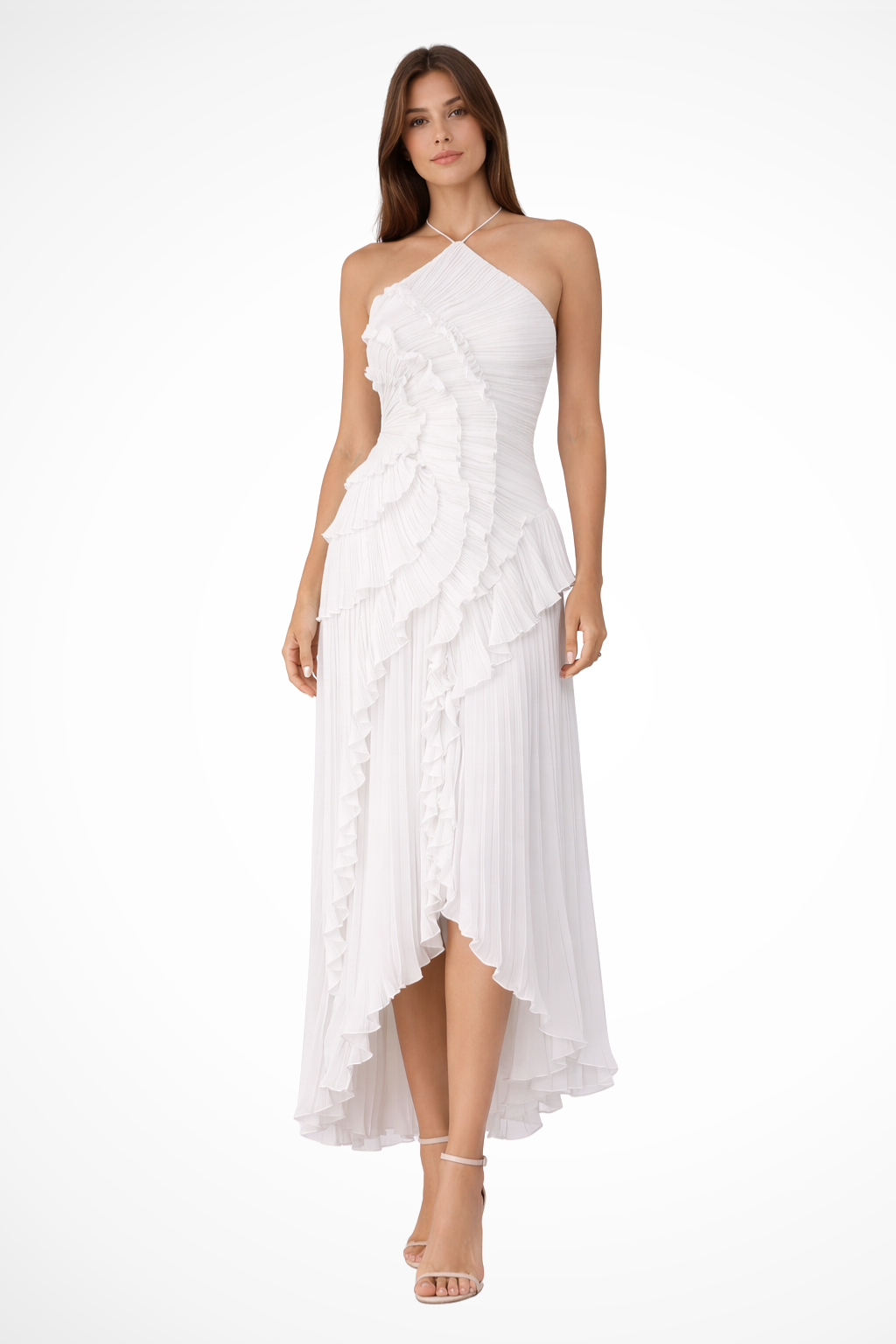 Women's Sleeveless Halter Neck Backless Ruffled Layered Maxi Dress