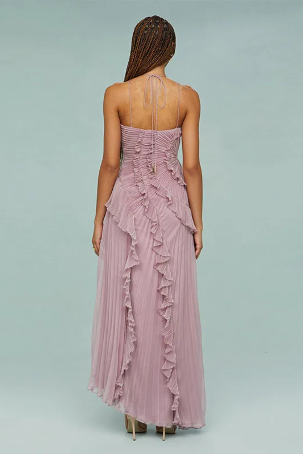 Women's Sleeveless Halter Neck Backless Ruffled Layered Maxi Dress