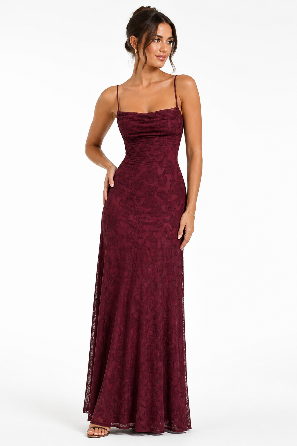 Women's Spaghetti Strap Lace-Up Backless Floral Jacquard Maxi Dress