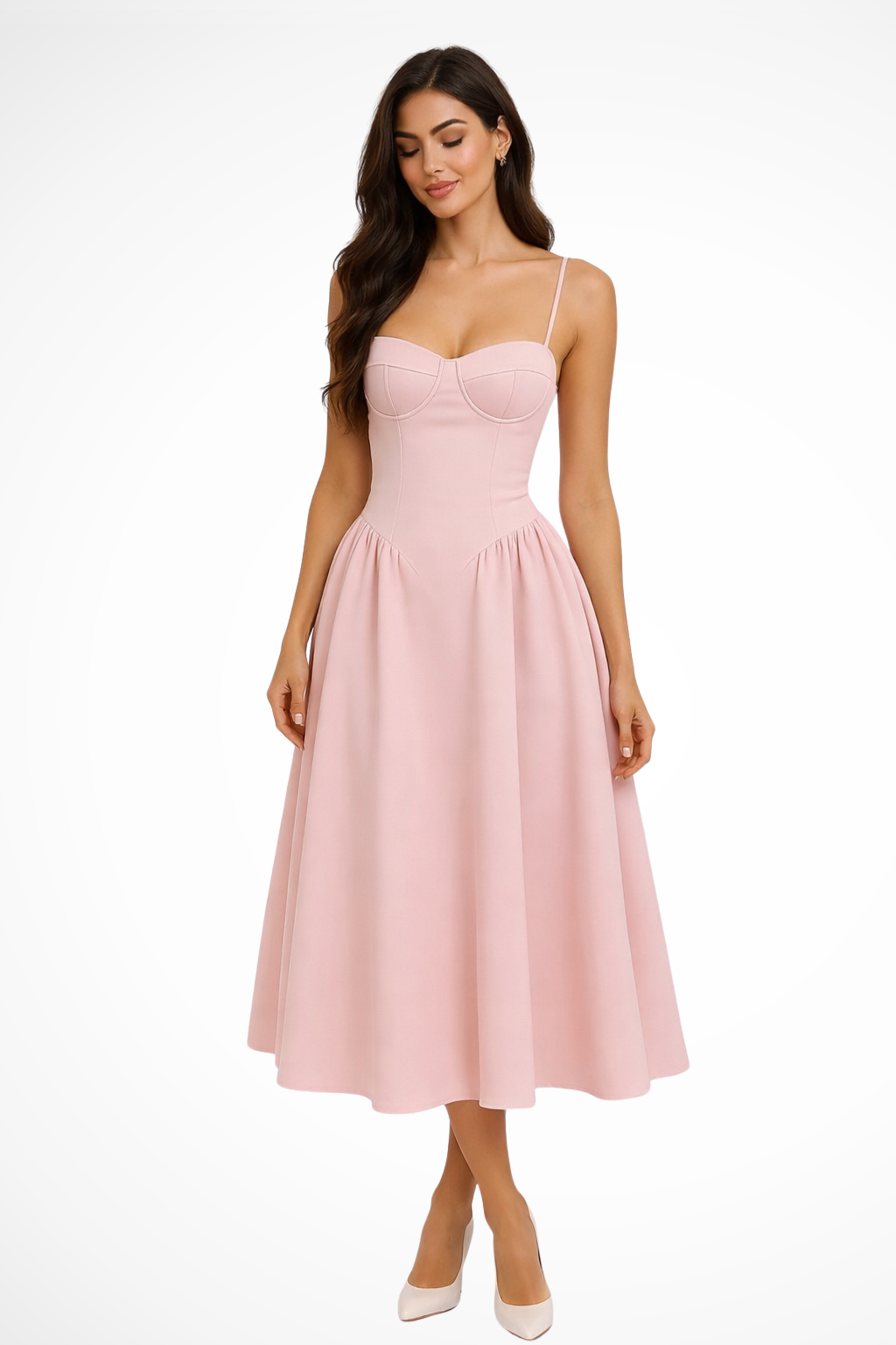 Women's Corset Bodice A-Line Midi Dress