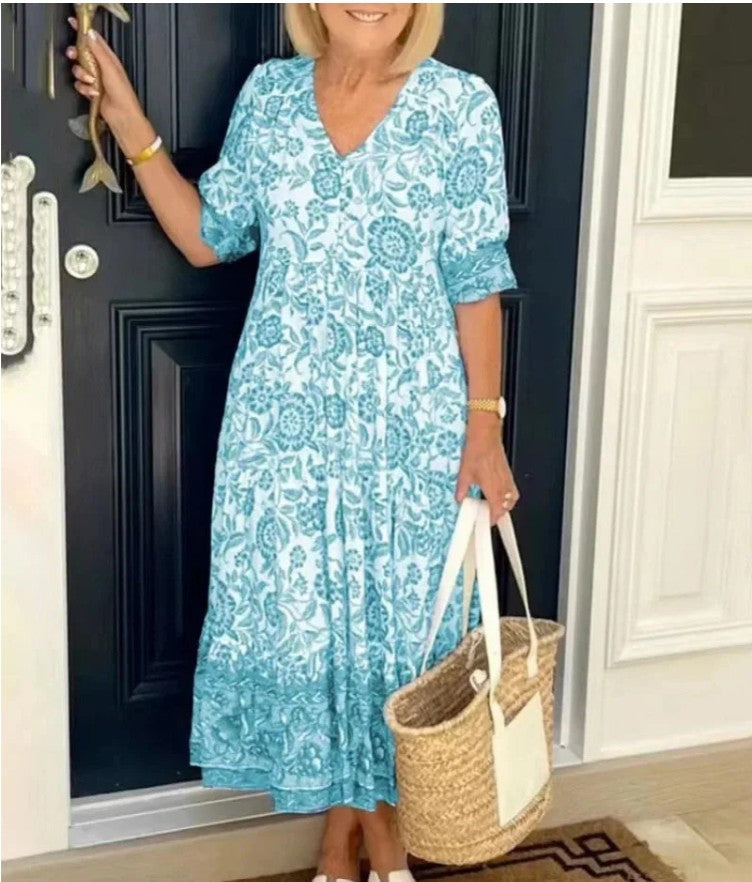 Astrid - Elegant Floral V-Neck Dress