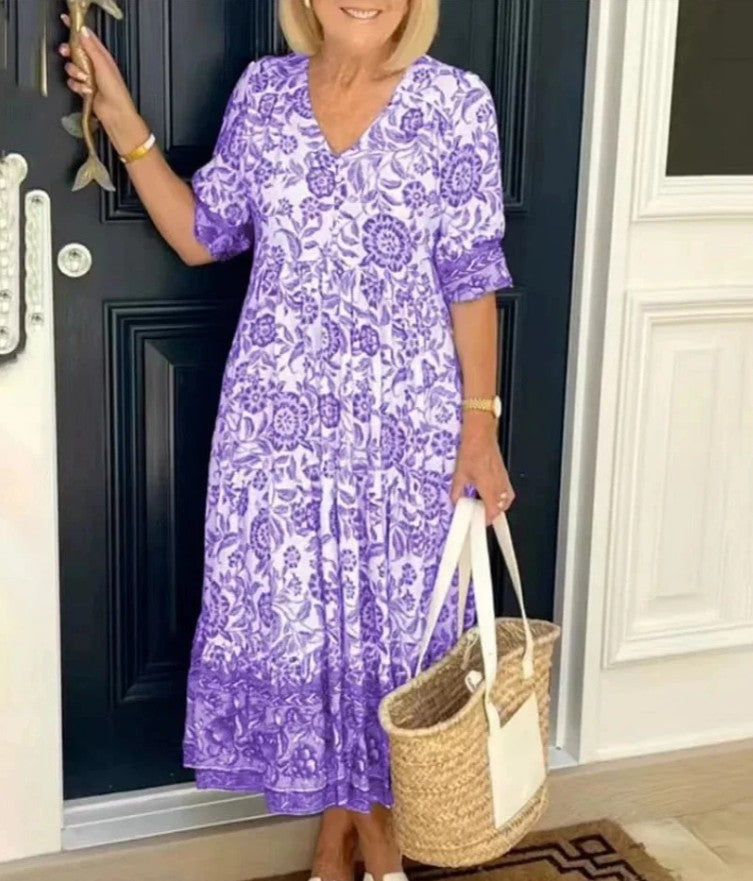 Astrid - Elegant Floral V-Neck Dress