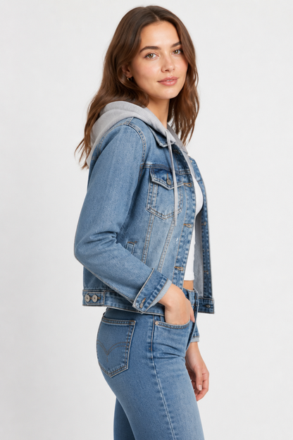Women's Denim Jacket with Detachable Hood