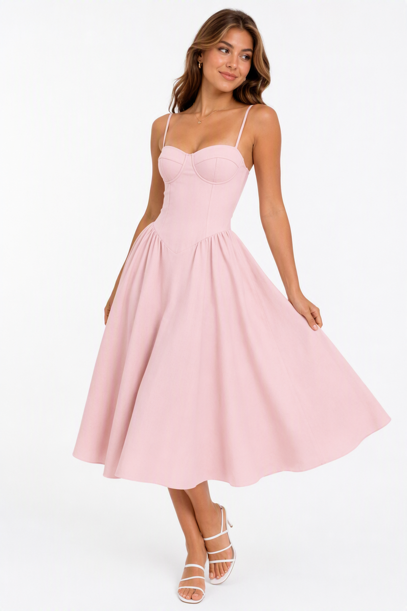 Women's Corset Bodice A-Line Midi Dress