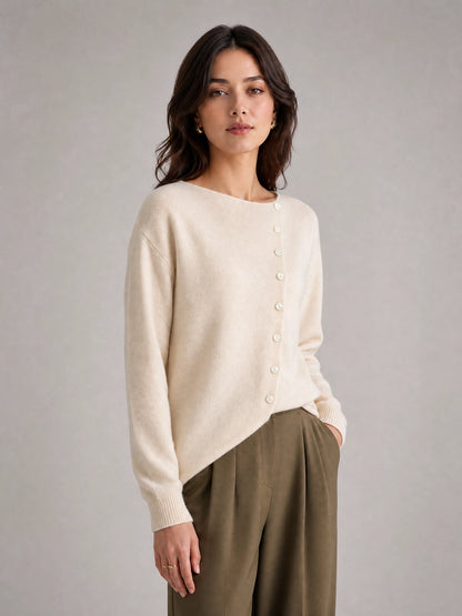 grey asymmetric knit sweater Averly London side view