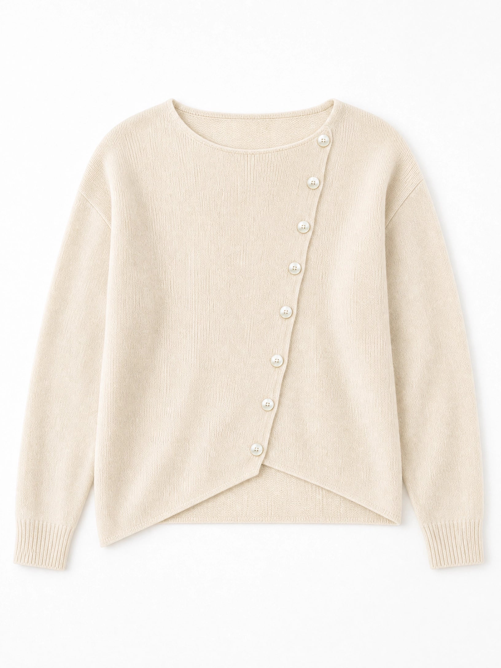 grey asymmetric knit sweater Averly London flat lay
