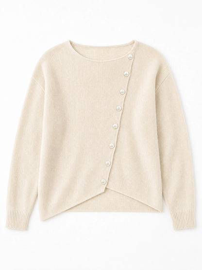 grey asymmetric knit sweater Averly London flat lay
