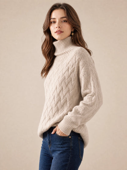 camel cashmere turtleneck sweater Averly London side view