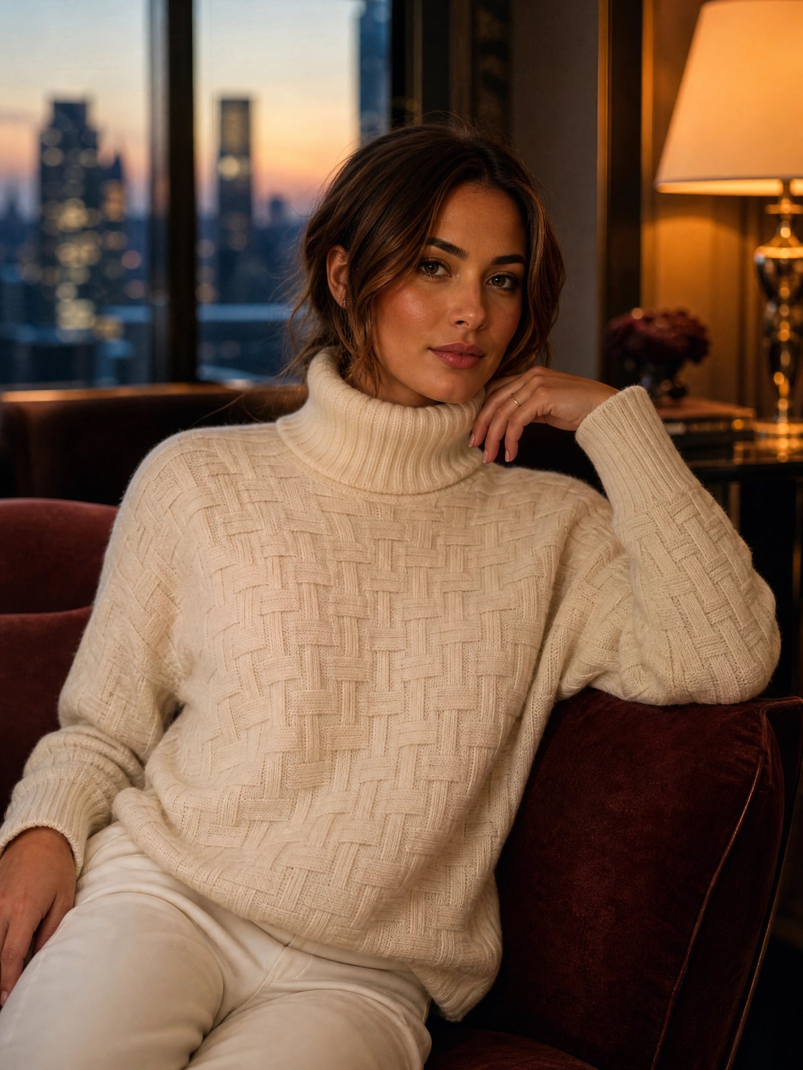 camel cashmere turtleneck sweater Averly London styled lifestyle