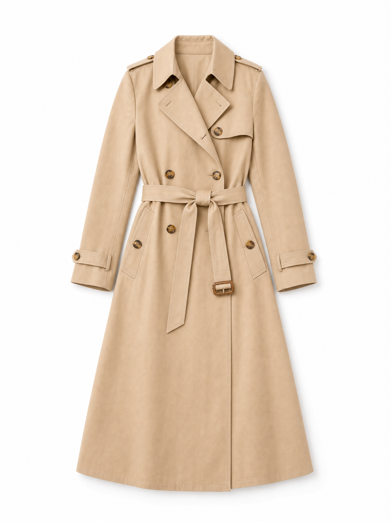 beige tailored belted trench coat Averly London flat lay