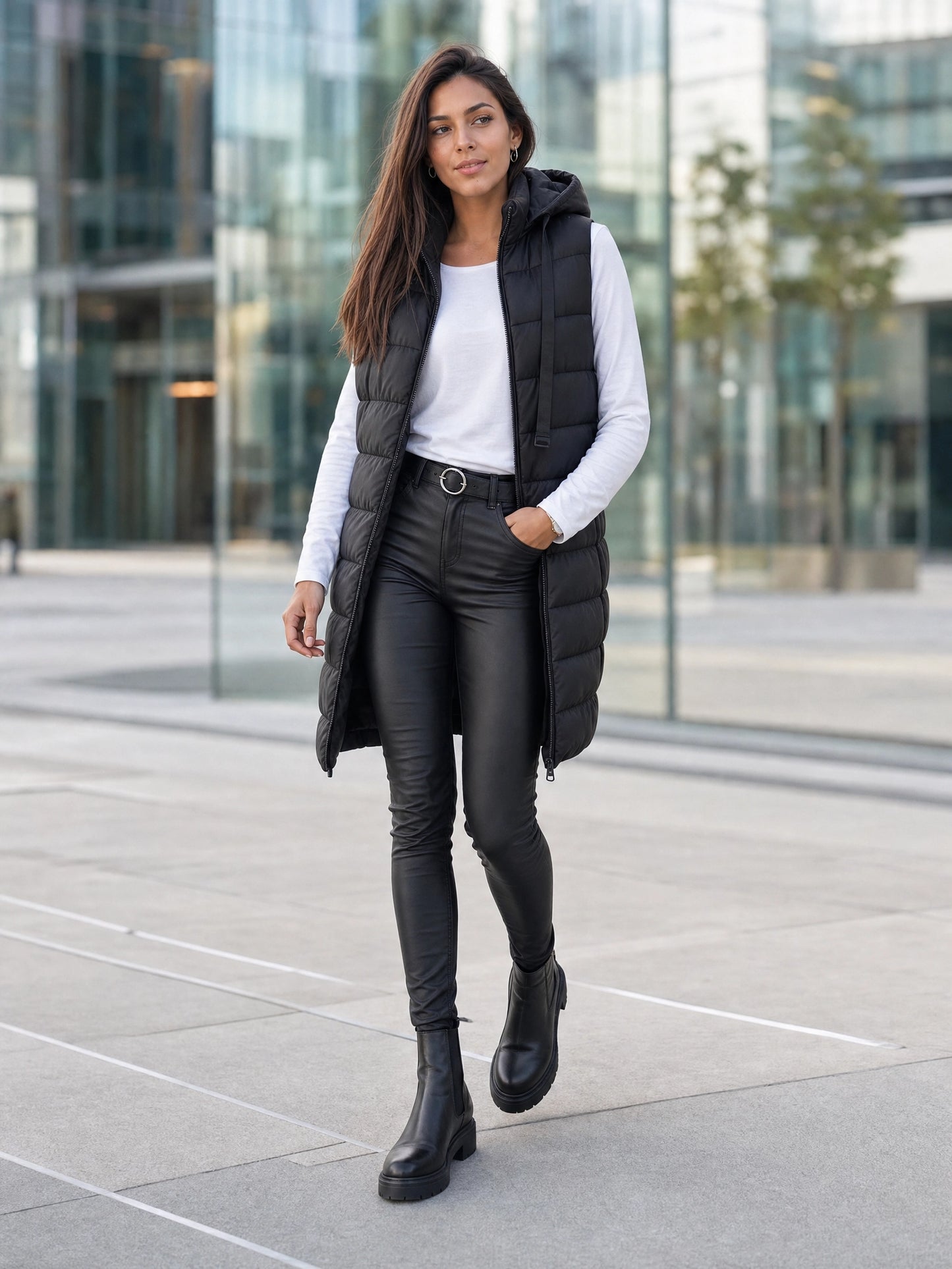 black hooded puffer vest Averly London styled lifestyle