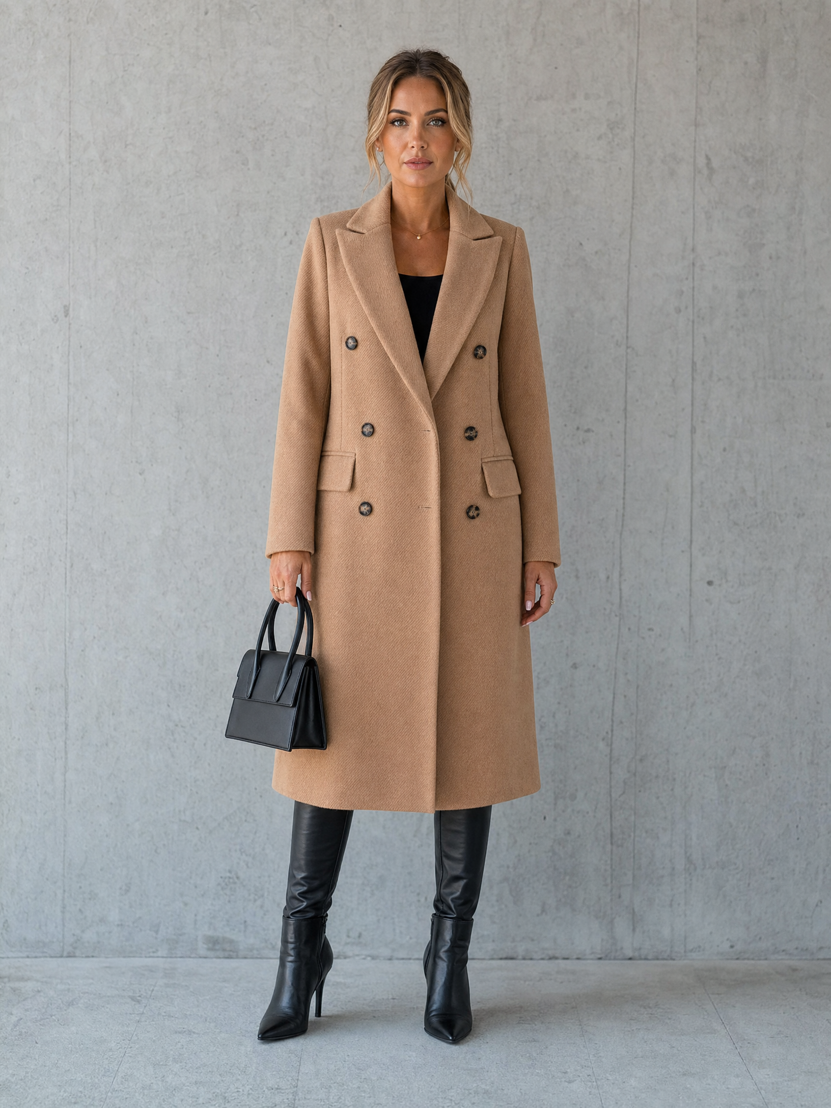 apricot long winter coat Averly London front