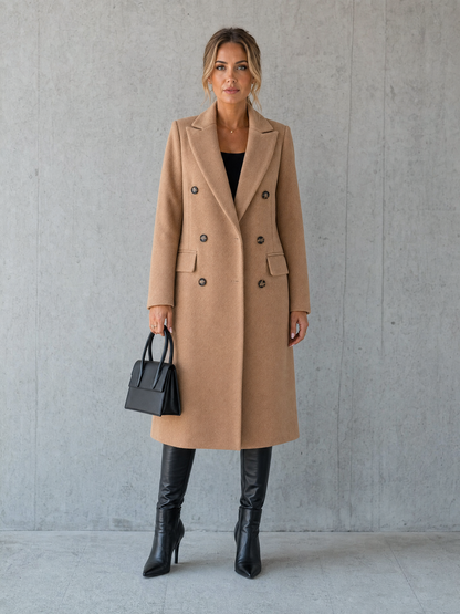 apricot long winter coat Averly London front