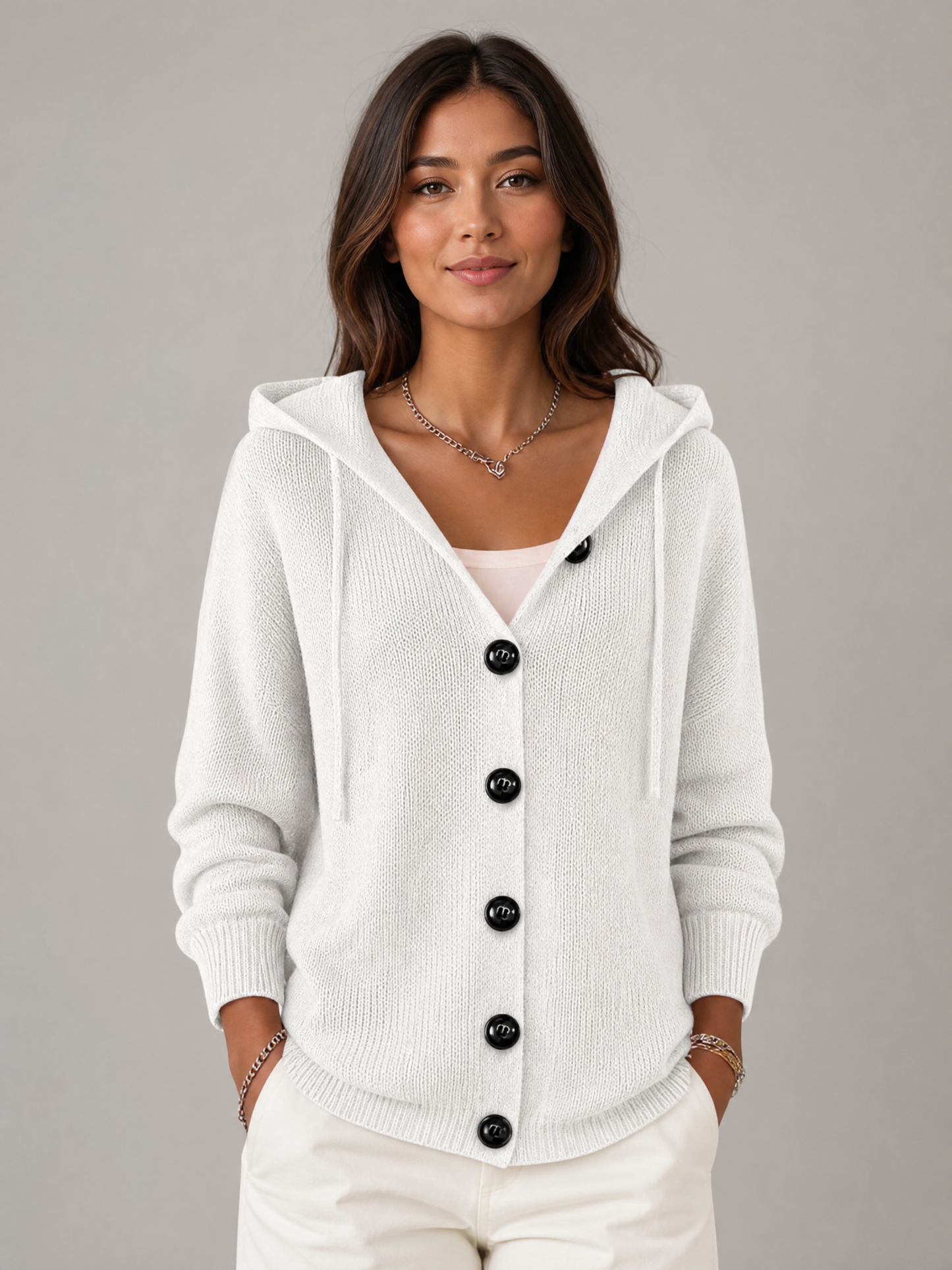 white longline open front cardigan Averly London front