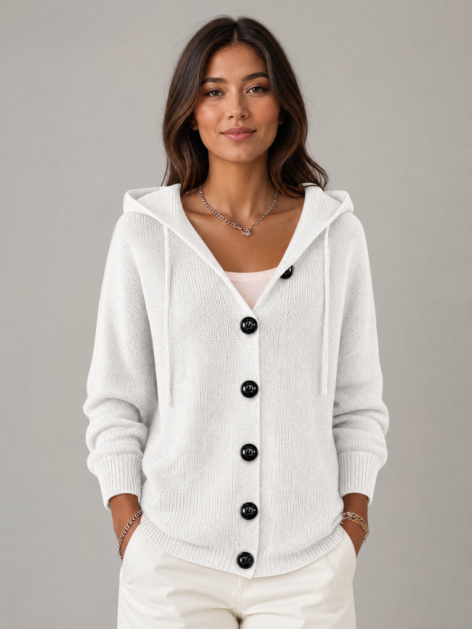 white longline open front cardigan Averly London front