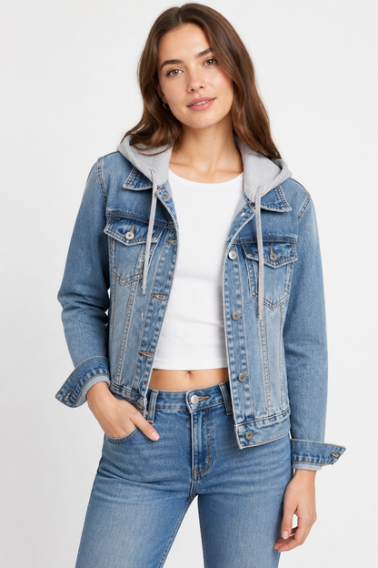 Women's Denim Jacket with Detachable Hood