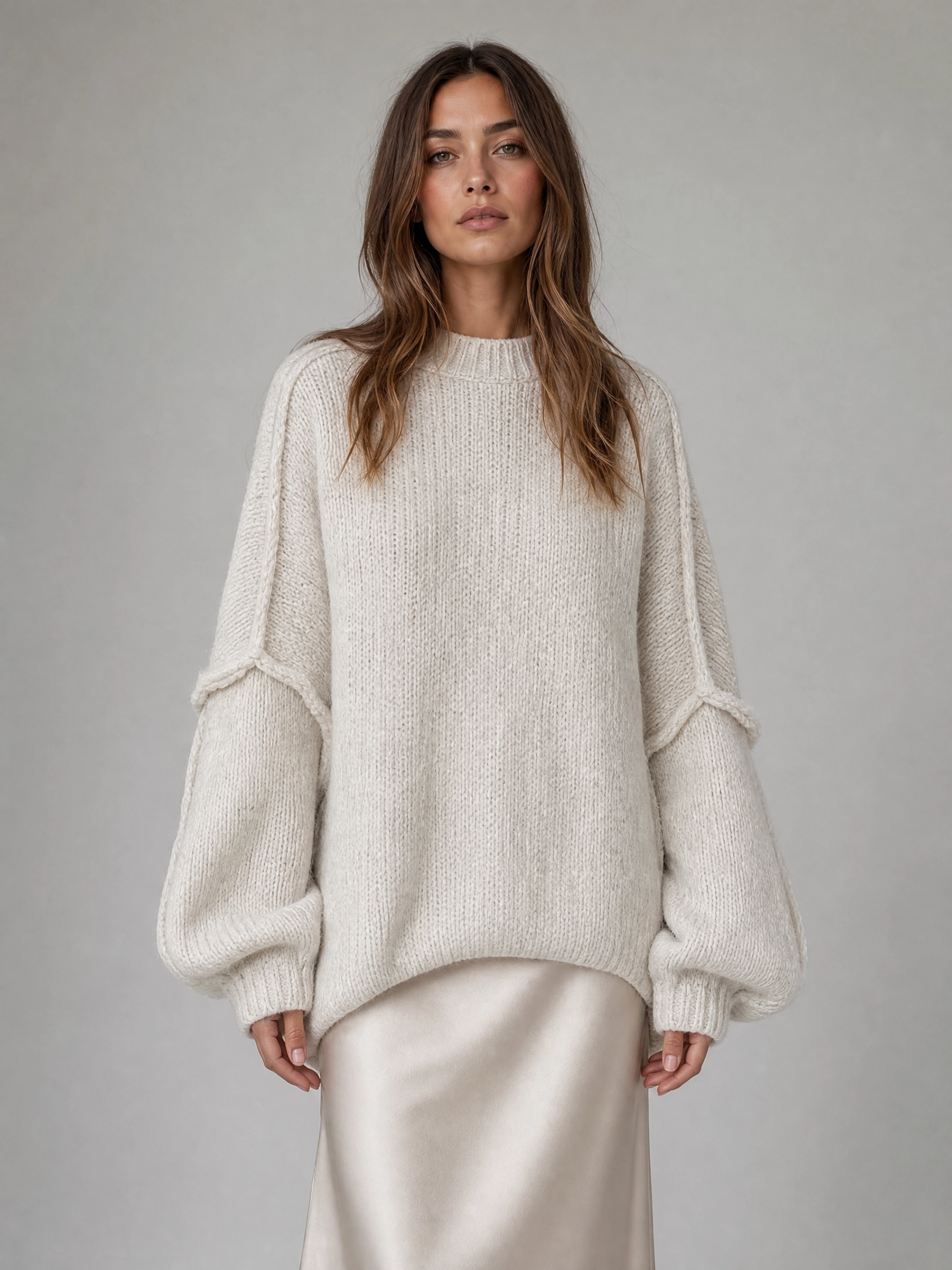 black oversized chunky knit sweater Averly London front