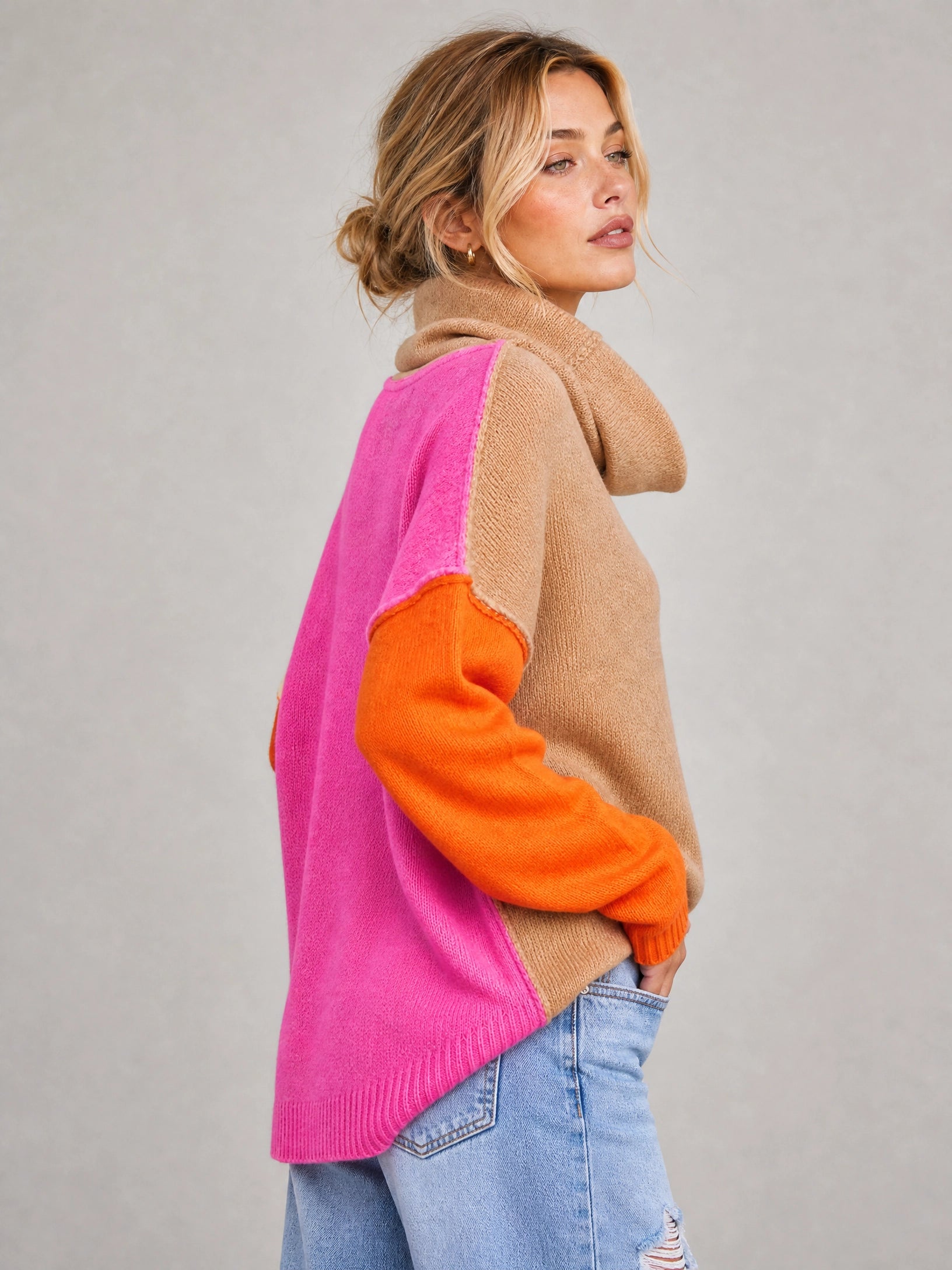 colour block turtleneck sweater Averly London side view