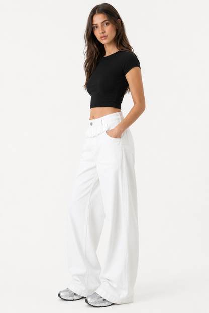 Women's Lace-Trimmed Wide-Leg Jeans