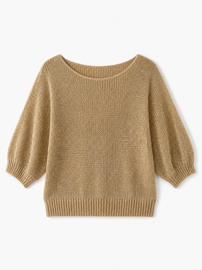 gold crew neck knit sweater Averly London flat lay