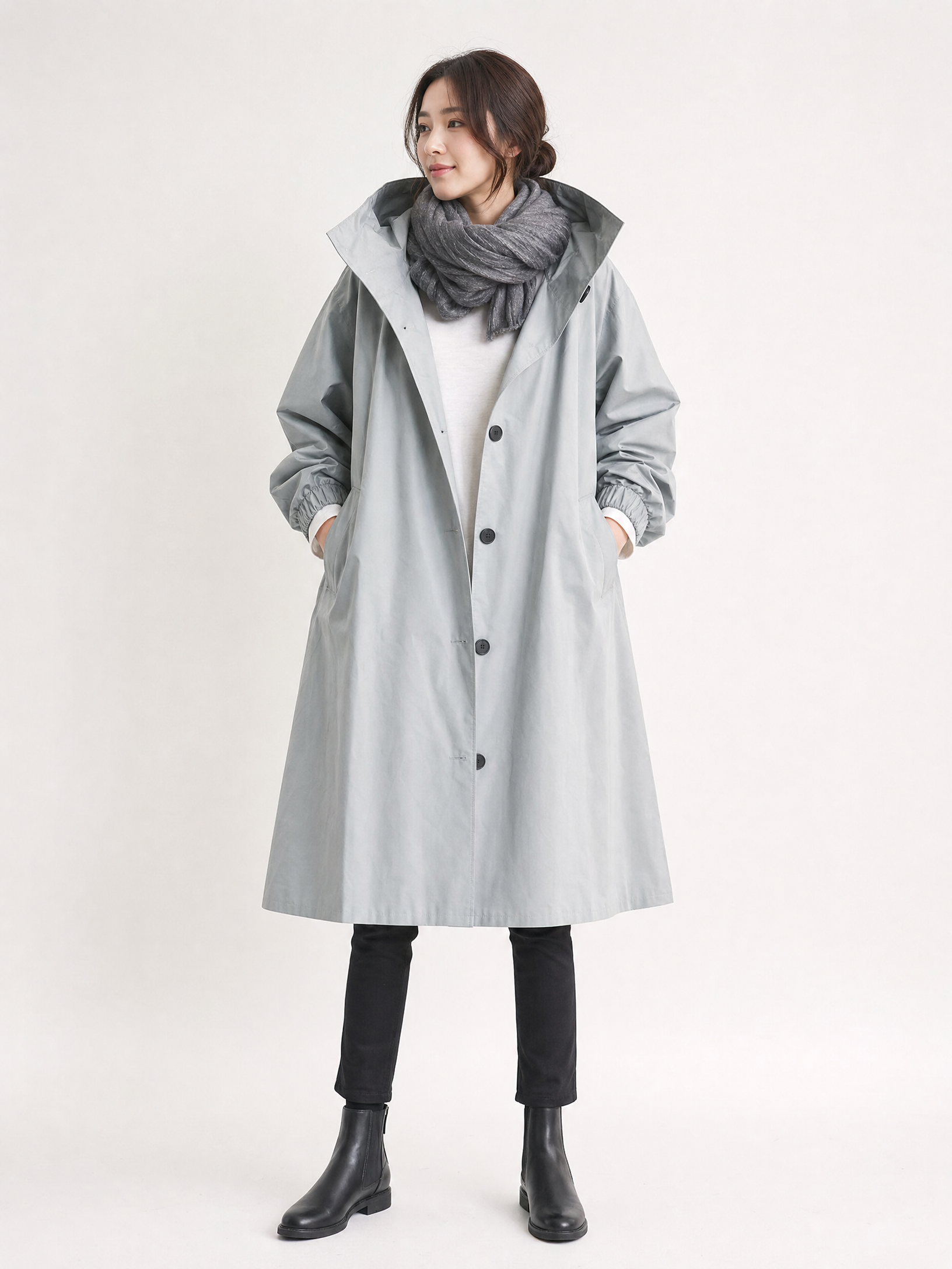 grey waterproof hooded trench coat Averly London front
