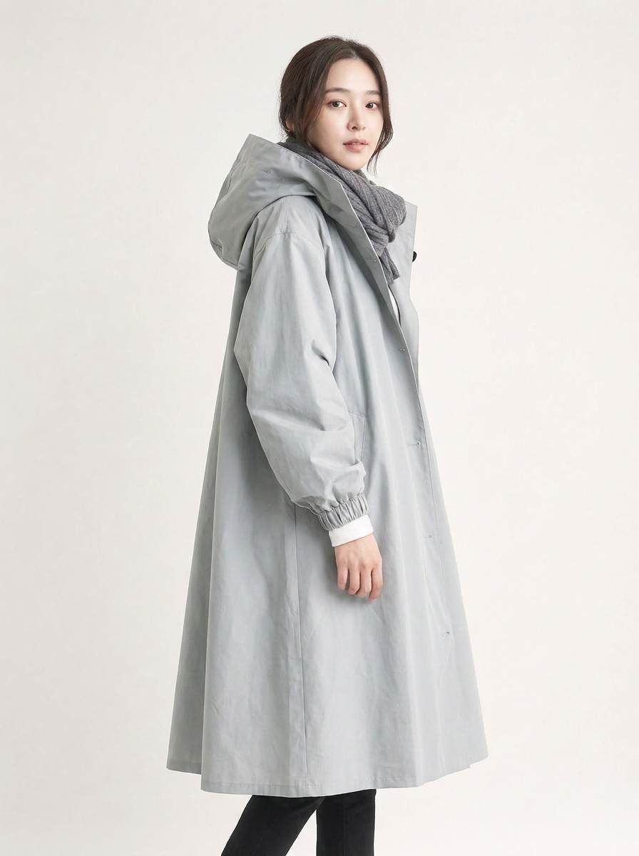 grey waterproof hooded trench coat Averly London side view