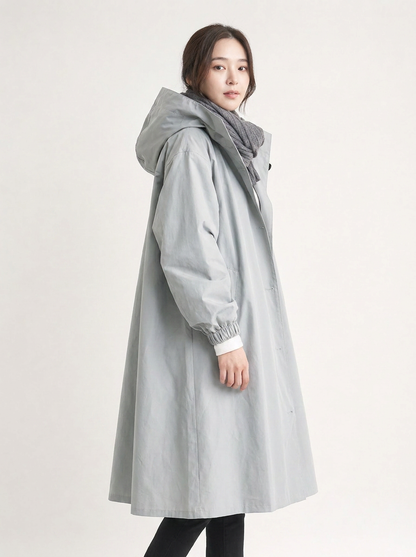 grey waterproof hooded trench coat Averly London side view