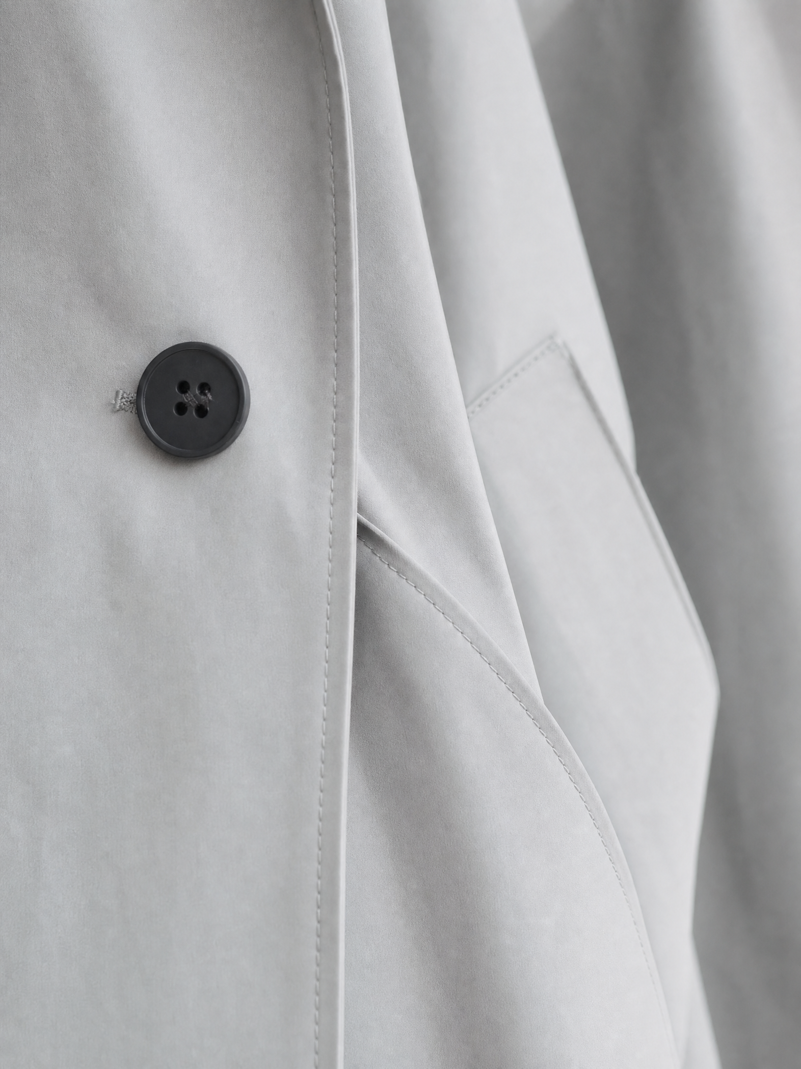 grey waterproof hooded trench coat Averly London hood detail