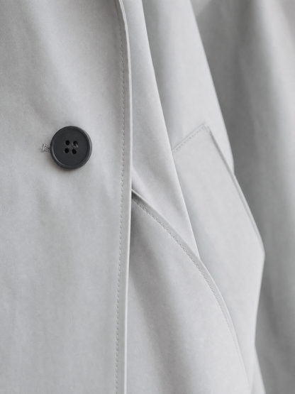 grey waterproof hooded trench coat Averly London hood detail