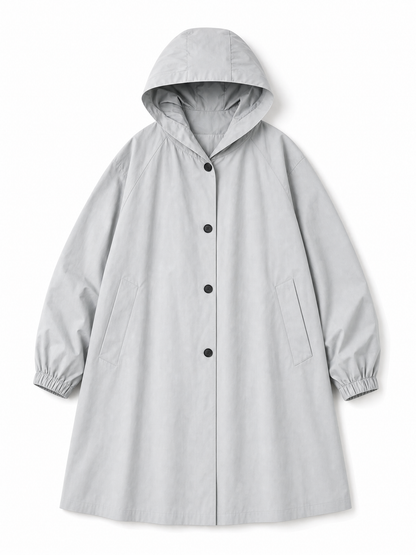 grey waterproof hooded trench coat Averly London flat lay