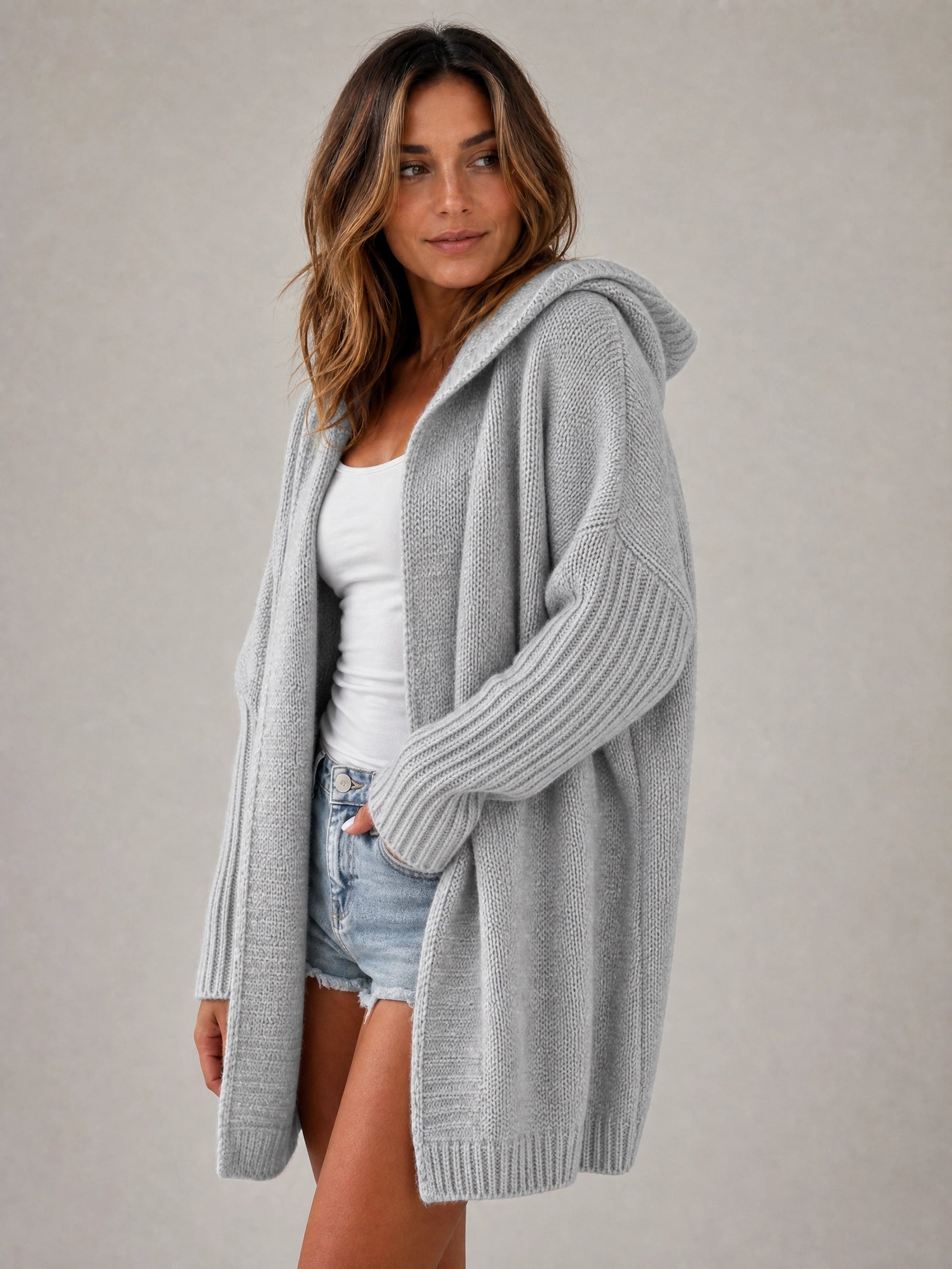 grey oversized knit sweater Averly London side view