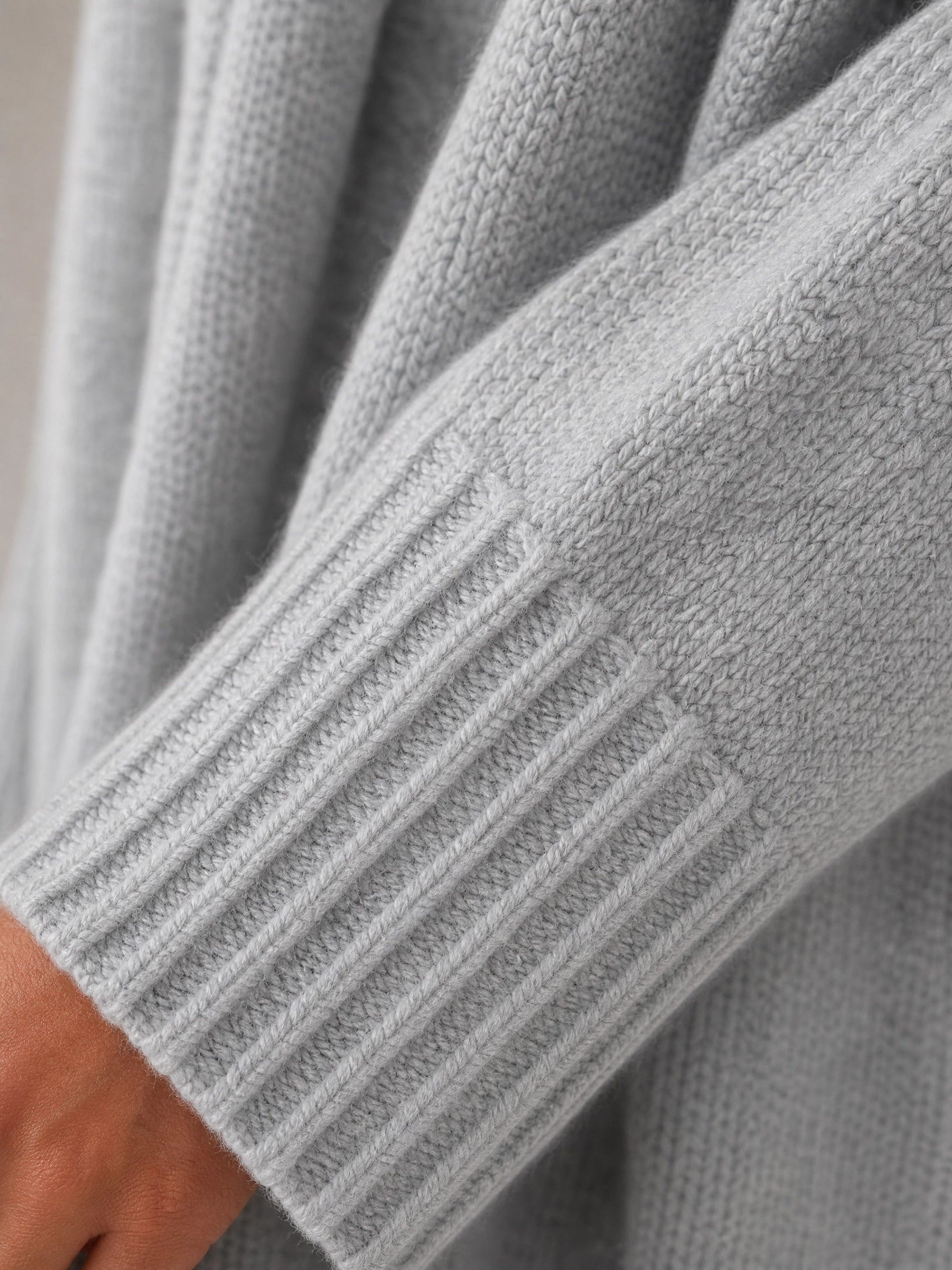 grey oversized knit sweater Averly London ribbed trim detail