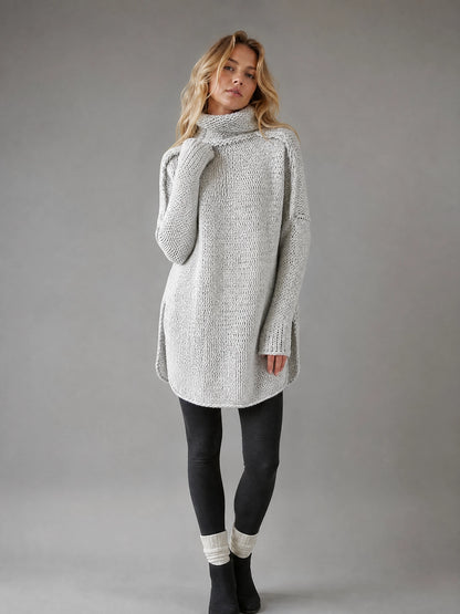 grey oversized long-line knit sweater Averly London front