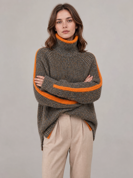 grey melange knit turtleneck sweater Averly London front