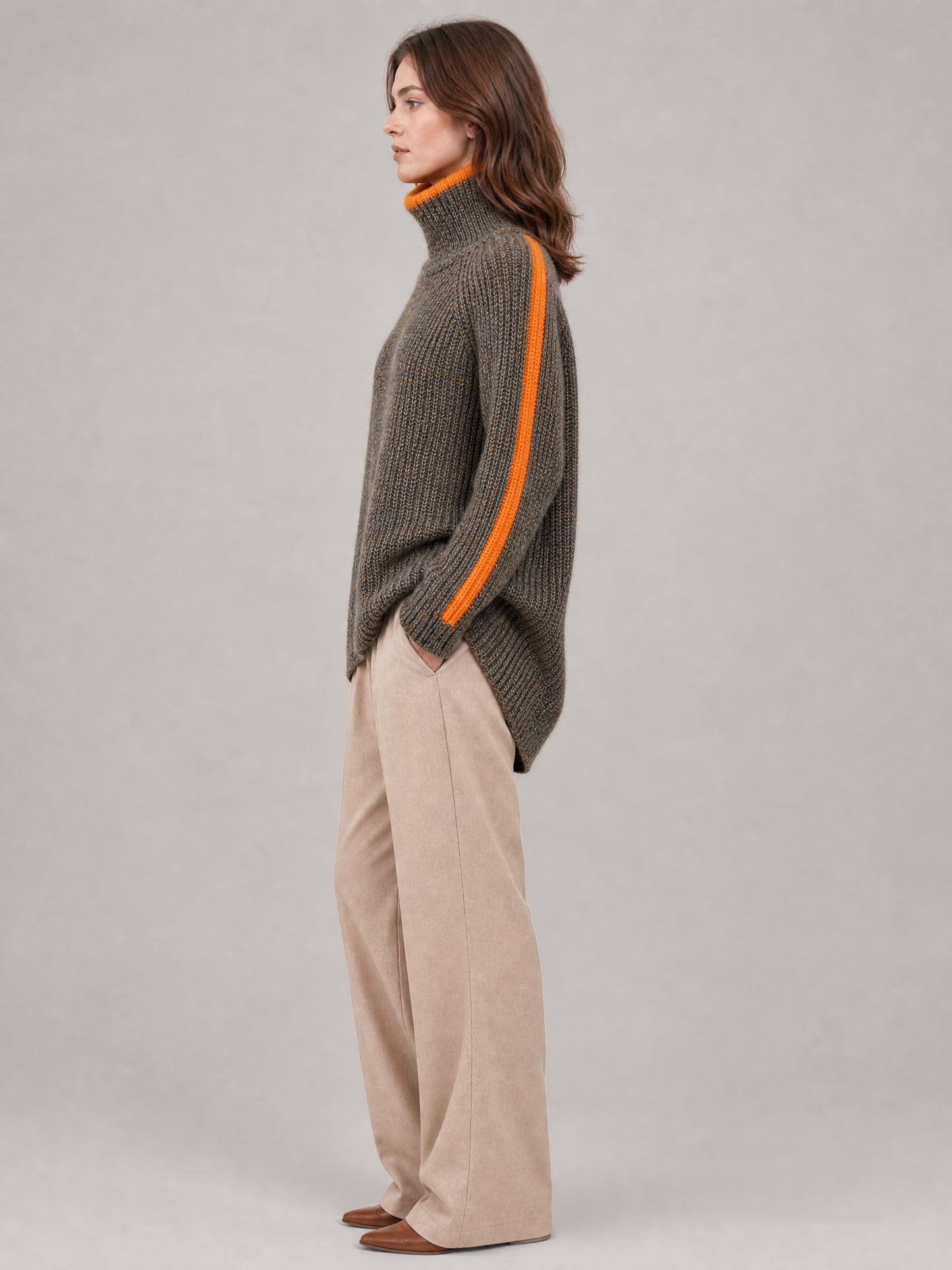 grey melange knit turtleneck sweater Averly London side view