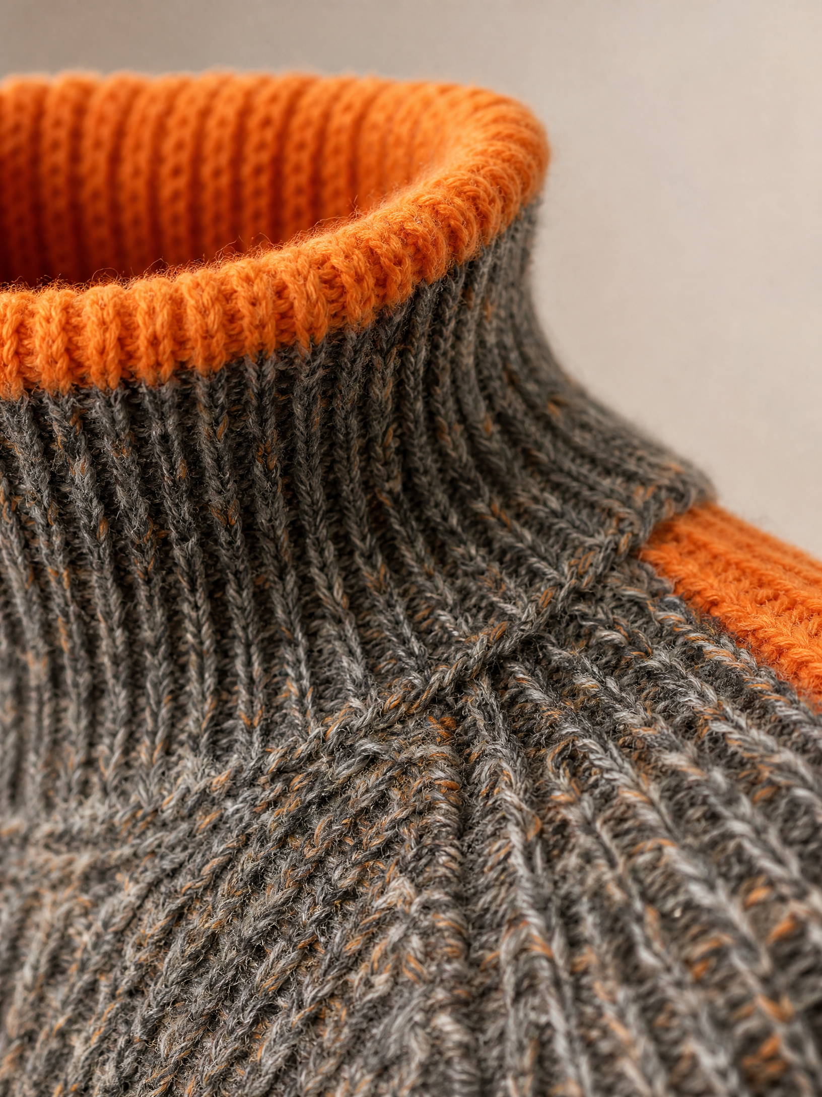grey melange knit turtleneck sweater Averly London ribbed collar detail