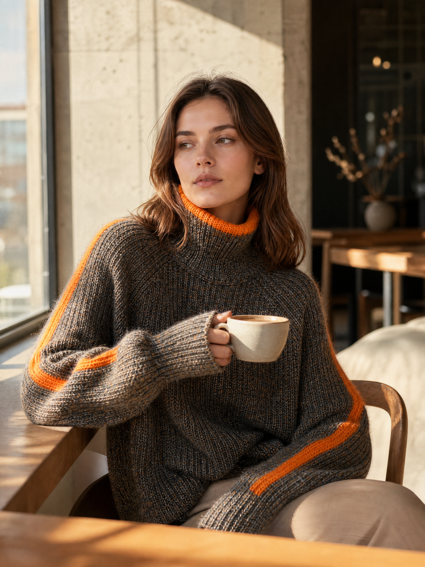 grey melange knit turtleneck sweater Averly London styled lifestyle