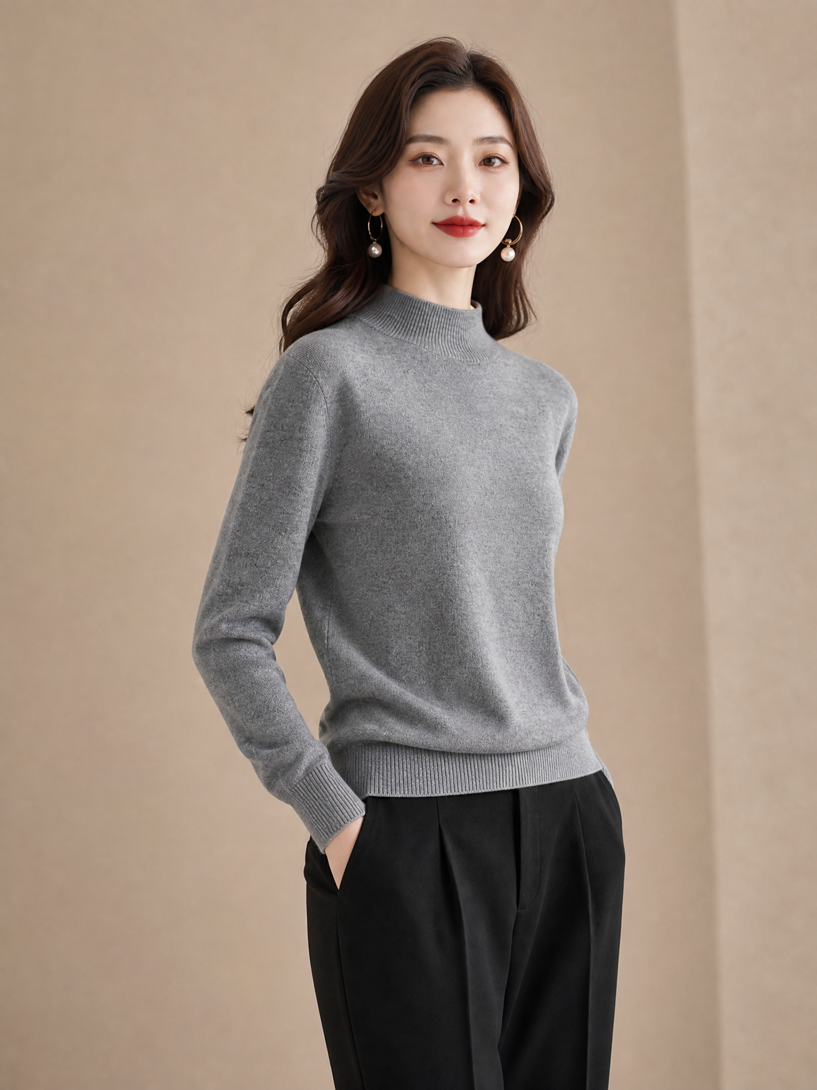 grey merino wool sweater Averly London side view