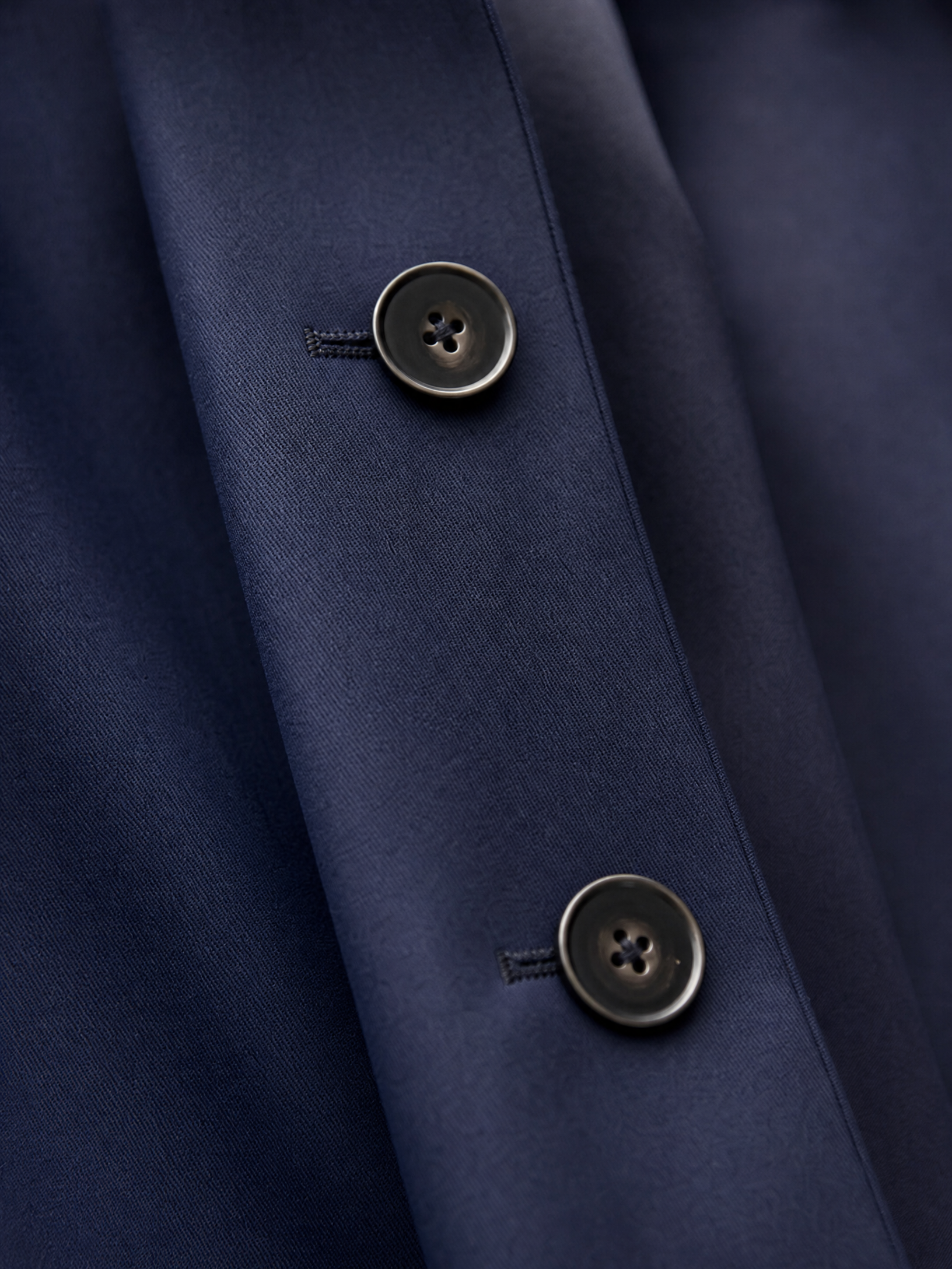 navy mid-length waterproof trench coat Averly London collar detail
