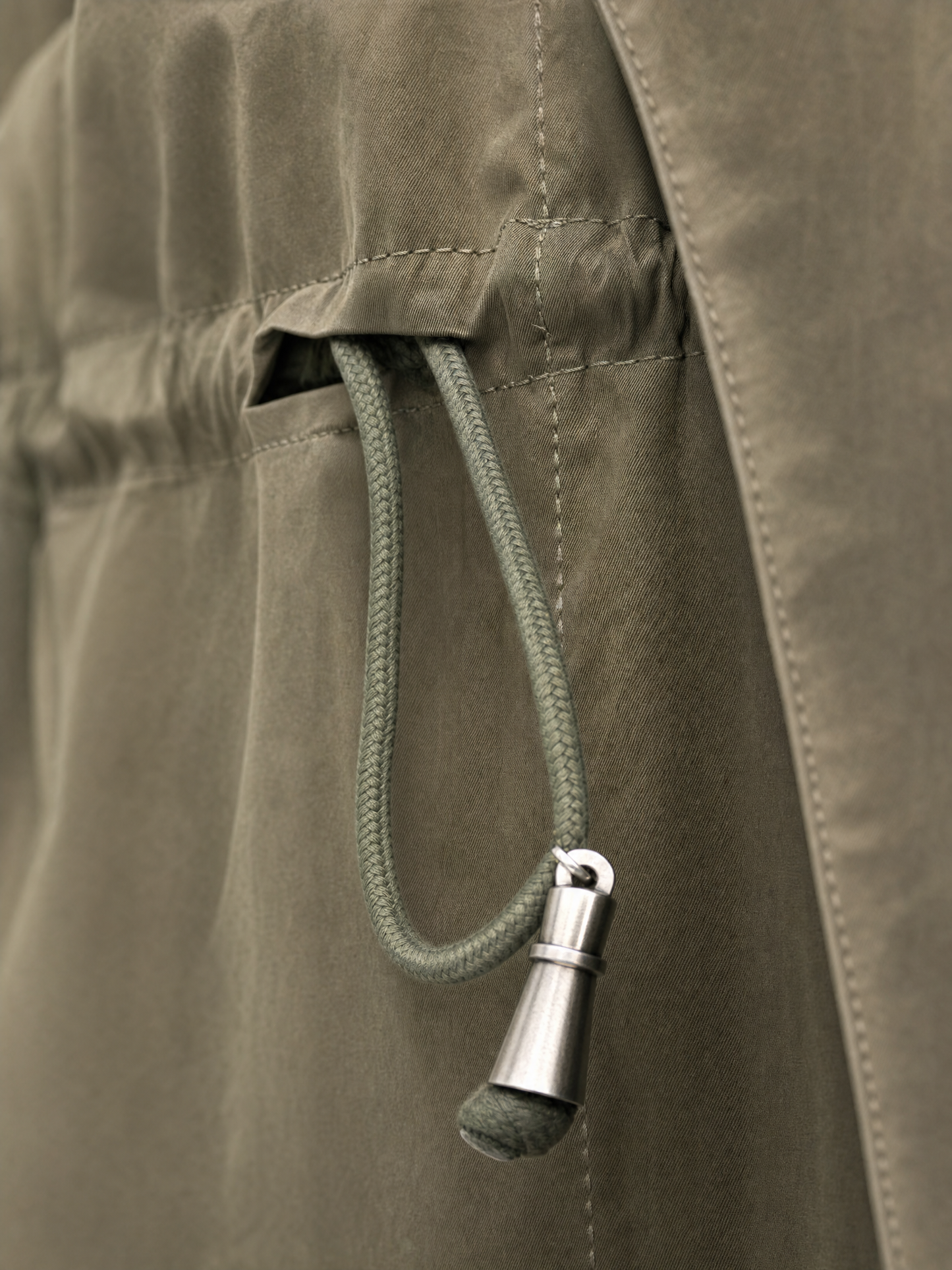 khaki waterproof hooded trench coat Averly London hood detail