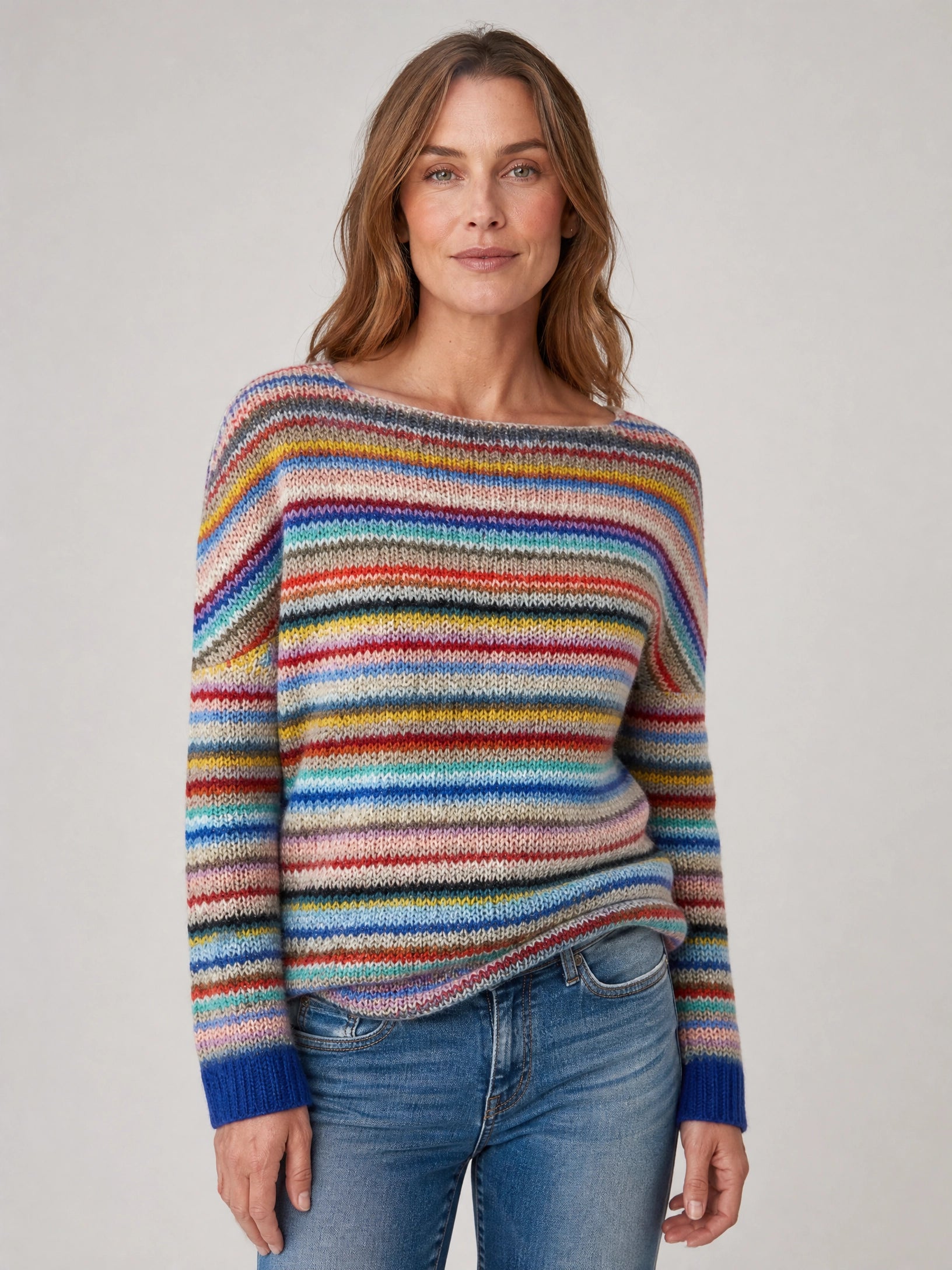striped crew neck knit sweater Averly London front