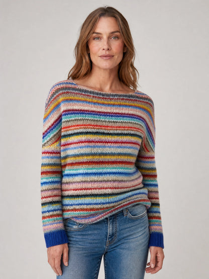 striped crew neck knit sweater Averly London front
