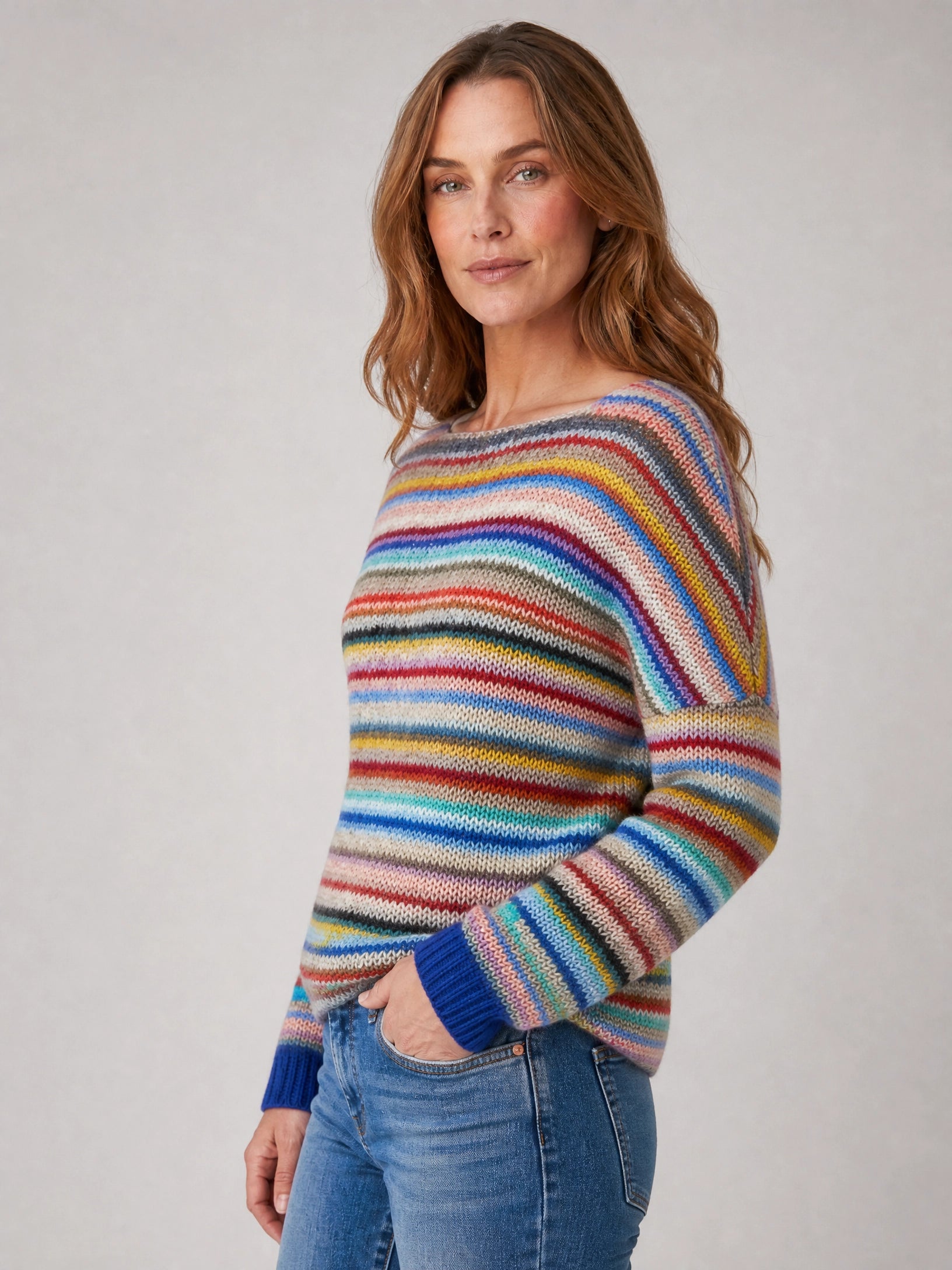 striped crew neck knit sweater Averly London side view