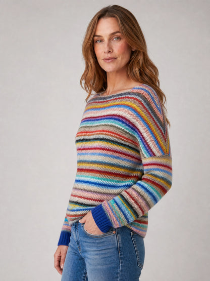 striped crew neck knit sweater Averly London side view