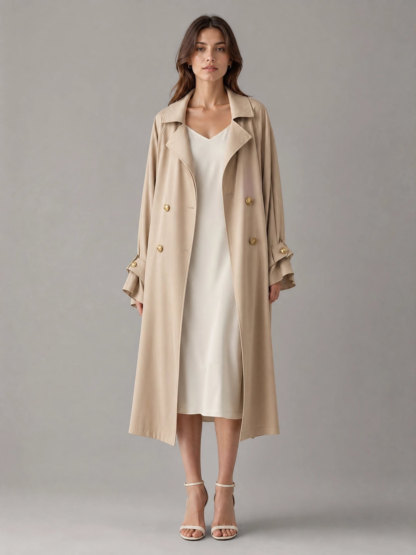 black waterproof trench coat Averly London double-breasted front