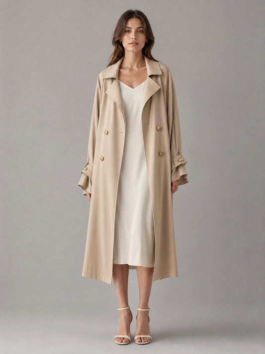 black waterproof trench coat Averly London double-breasted front