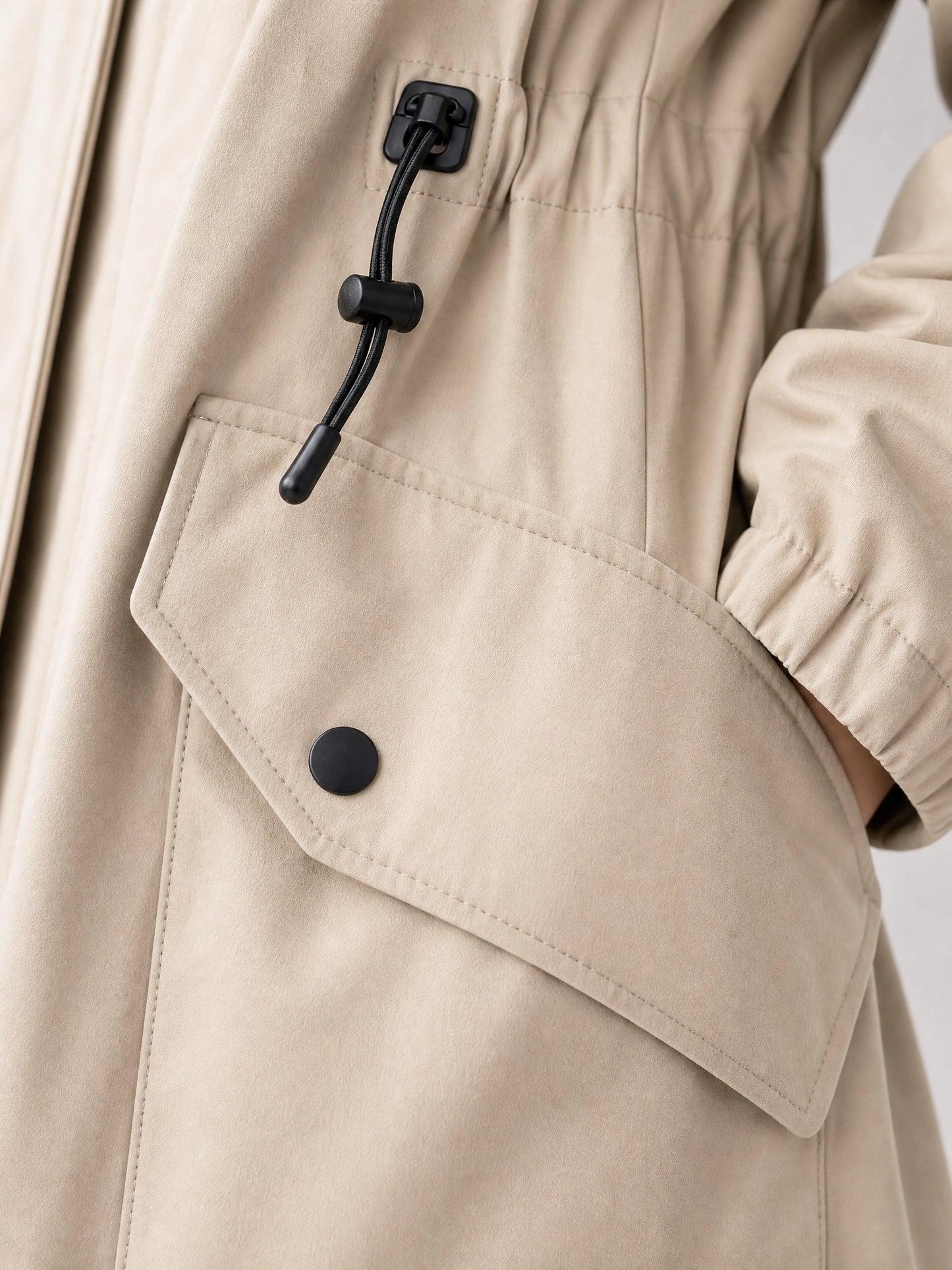 khaki hooded cotton trench coat Averly London hood detail